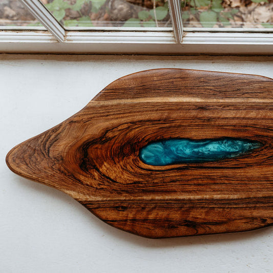 Walnut Serving Board w/ Turquoise Epoxy Inlay (13" x 24")